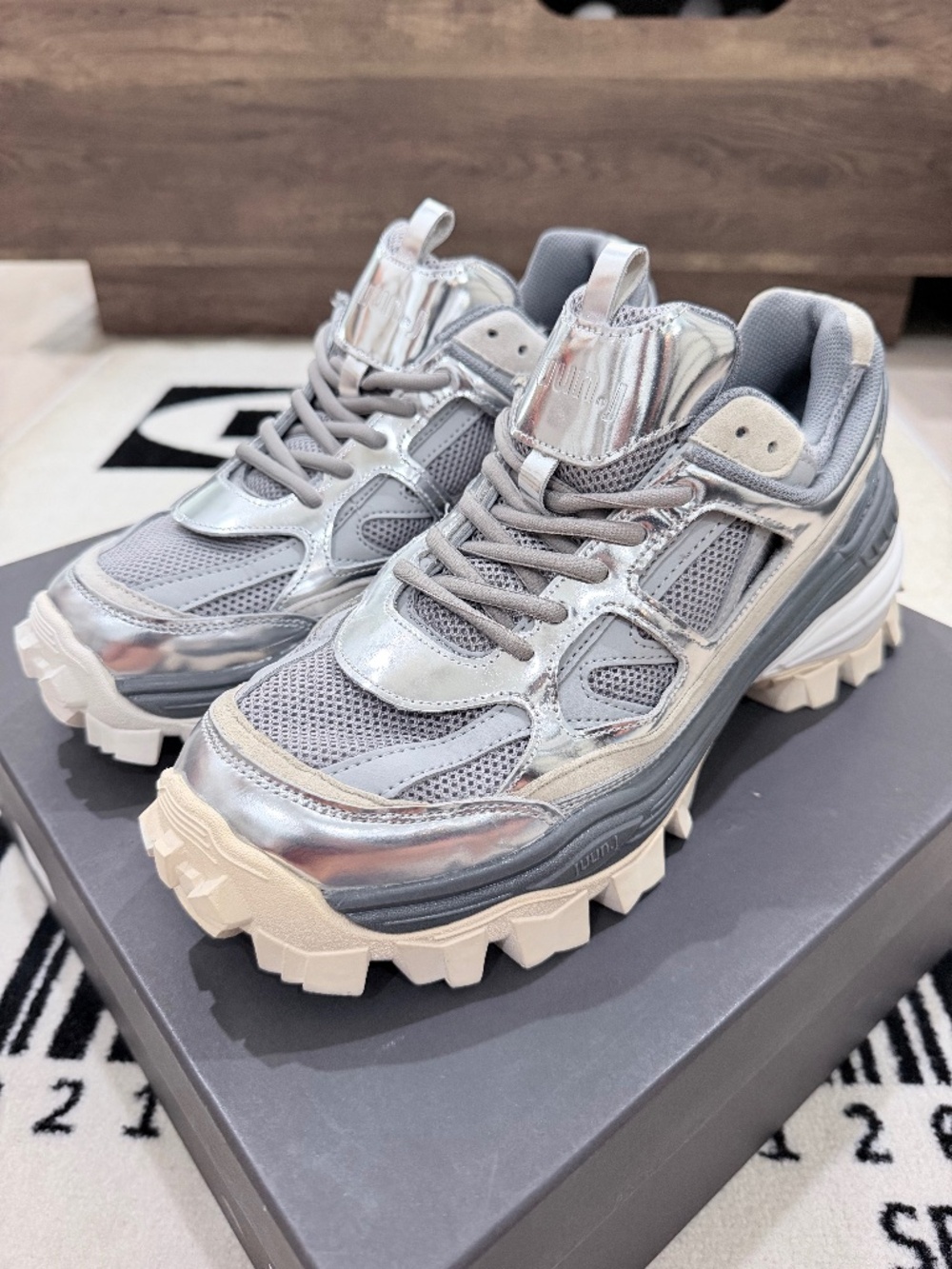 Juun.J Chunky Lugged Rubber Sole Runners Silver Cream Tone Sneakers